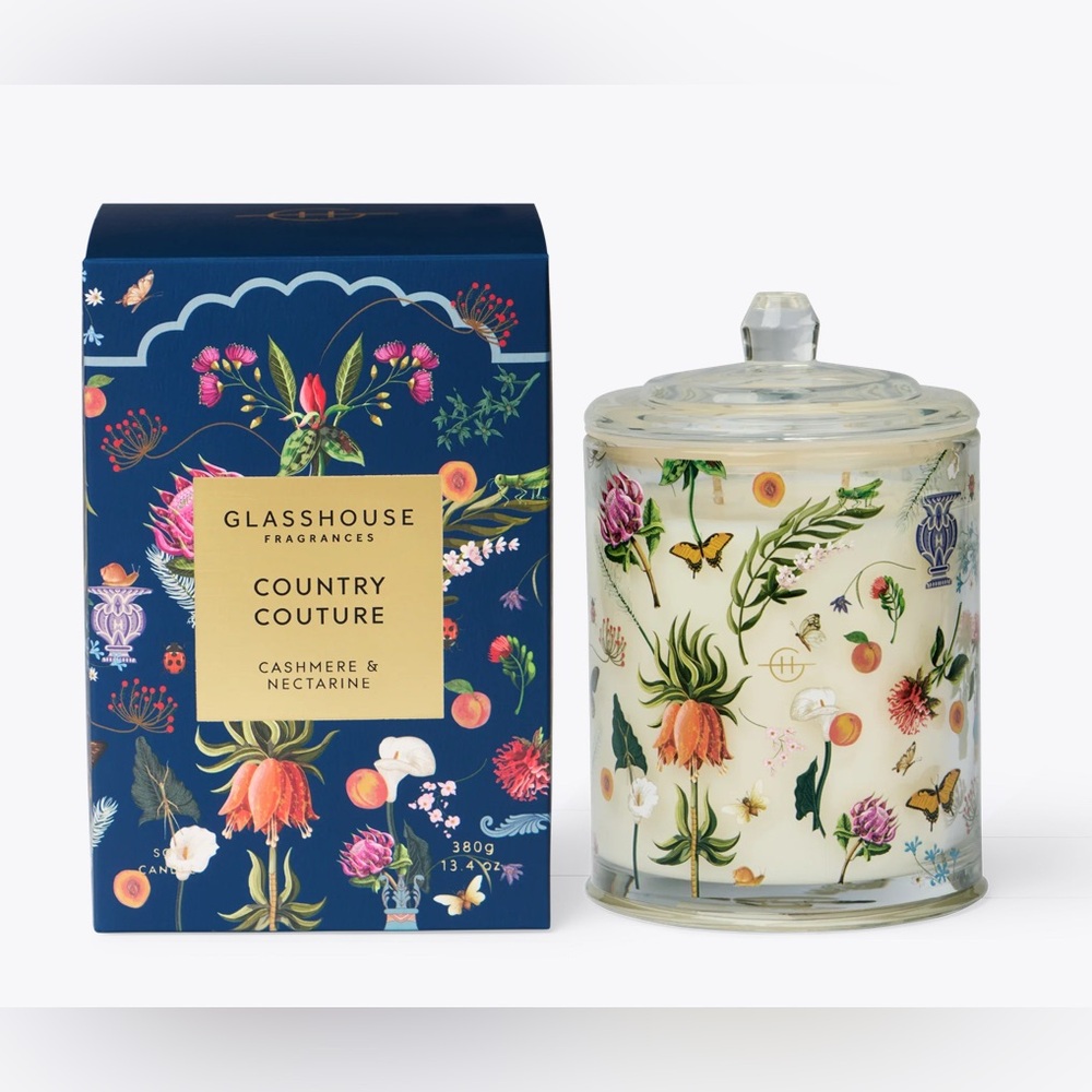 Glasshouse/COUNTRY COUTURE CASHMERE & NECTARINE/Triple Scented Candle-NIB